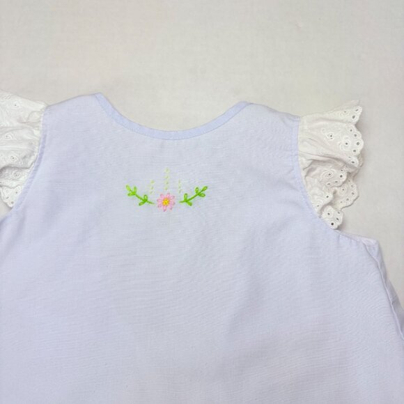 Proper Peony Blue Embroidered Open Swing Back Matching Ruffle Outfit Set 2T - Picture 13 of 16